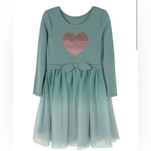 Pink & Violet- Long Sleeve with Ombre Mesh Skirt Light Teal Dress, Girl’s Size 6